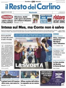 La prima pagina de Il Resto del Carlino